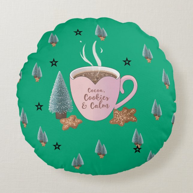 Cocoa, Cookies & Calm – Pastel Christmas CoT-Shirt Round Pillow (Front)