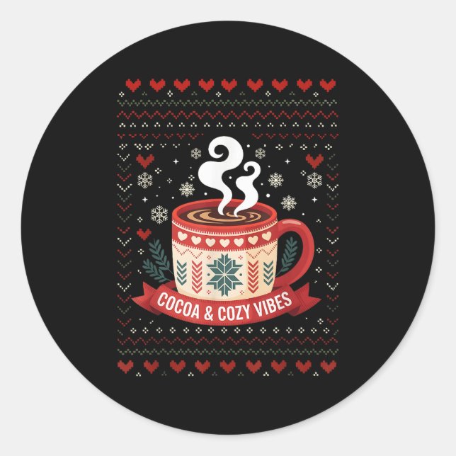 Cocoa Cozy Vibes Hot Chocolate Fall  Classic Round Sticker (Front)