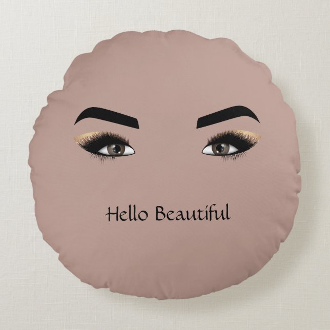 Cocoa Cream Brown Eyes Eye Lashes  Round Pillow (Front)