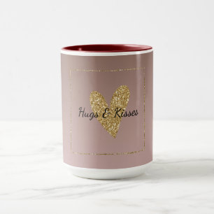 Cocoa Cream Brown Ombre Gold Glitter Heart Mug