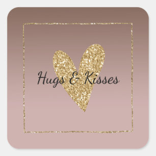 Cocoa Cream Brown Ombre Gold Glitter Heart Square Sticker