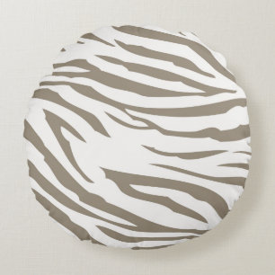 Cocoa Cream Brown White Zebra Animal  Round Pillow