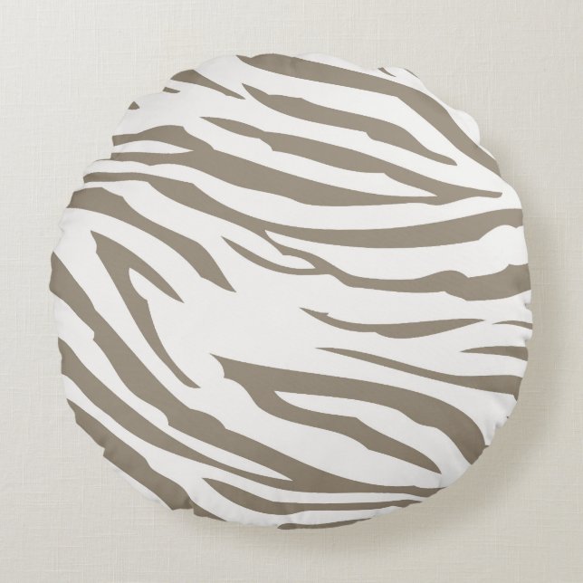 Cocoa Cream Brown White Zebra Animal  Round Pillow (Front)