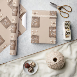 Cocoa Cream Coffee First Bow Wrapping Paper