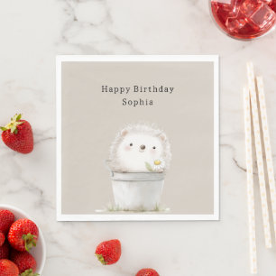 Cocoa Cream Hedgehog Daisy Flower Bucket Birthday Napkin