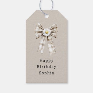 Cocoa Cream White Bow Daisy Flowers Birthday   Gift Tags