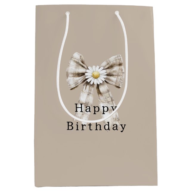 Cocoa Cream White Bow Daisy Flowers Birthday   Medium Gift Bag (Front)