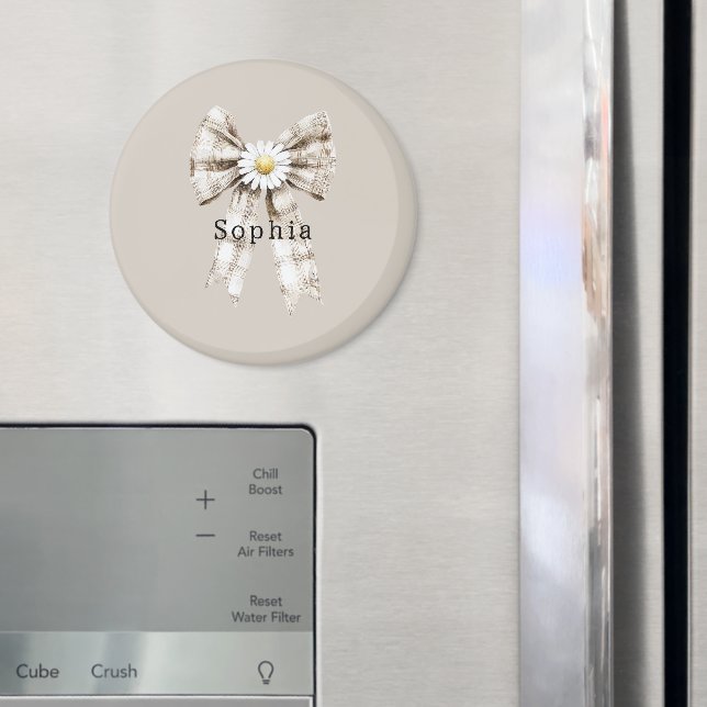 Cocoa Cream White Bow Daisy Flowers   Magnet (In Situ (Fridge))