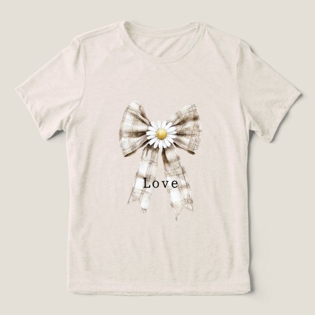 Cocoa Cream White Bow Daisy Flowers   Tri-Blend Shirt (Design Front)