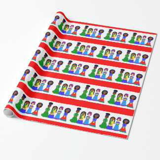 Cocoa Cuties Christmas Carolers Red Wrapping Paper