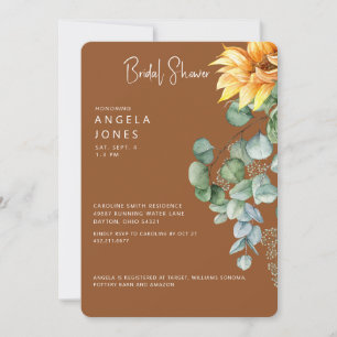 Cocoa Eucalyptus Sunflower Bridal Shower  Invitation