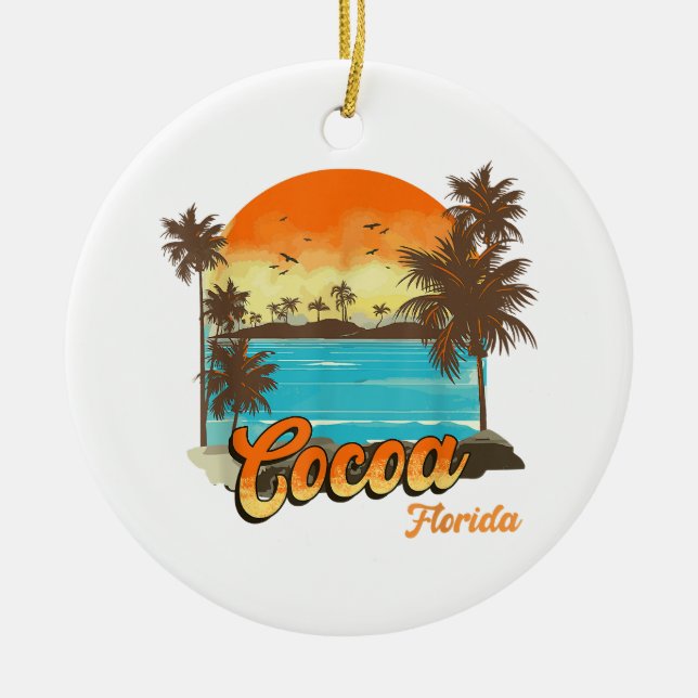 Cocoa Florida Beach Summer Vacation Palm Sunset  Ceramic Ornament (Front)