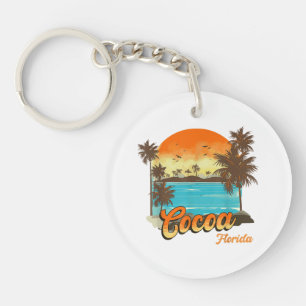 Cocoa Florida Beach Summer Vacation Palm Sunset  Keychain