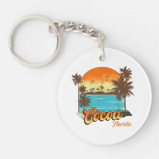 Cocoa Florida Beach Summer Vacation Palm Sunset  Keychain (Front)