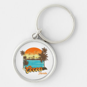 Cocoa Florida Beach Summer Vacation Palm Sunset  Keychain