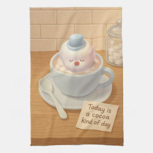 Cocoa Marshmallow: Smiling Bichon Hot Chocolate Kitchen Towel
