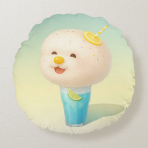 Cocoa Marshmallow: Smiling Bichon Hot Chocolate Round Pillow