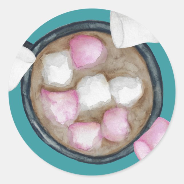 Cocoa marshmallows hot chocolate candy winter  classic round sticker (Front)