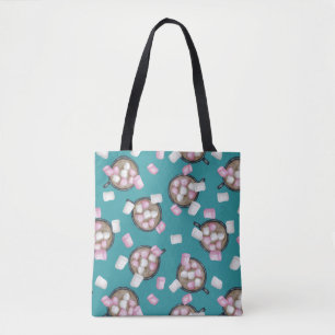 Cocoa marshmallows hot chocolate candy winter teal tote bag