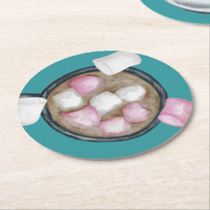 Cocoa marshmallows hot chocolate winter teal pink round paper coaster