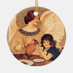 Cocoa Party Candy Angel Vintage Poster Ceramic Ornament