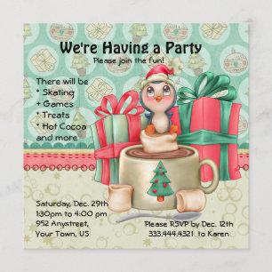 Cocoa Penguin Winter Party Invitation