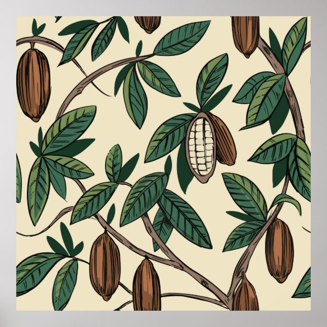 Cocoa plant seamless pattern. Cacao bean. Vintage  Poster (Front)