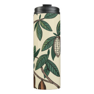 Cocoa plant seamless pattern. Cacao bean. Vintage  Thermal Tumbler