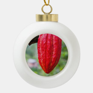 cocoa pod red ceramic ball christmas ornament