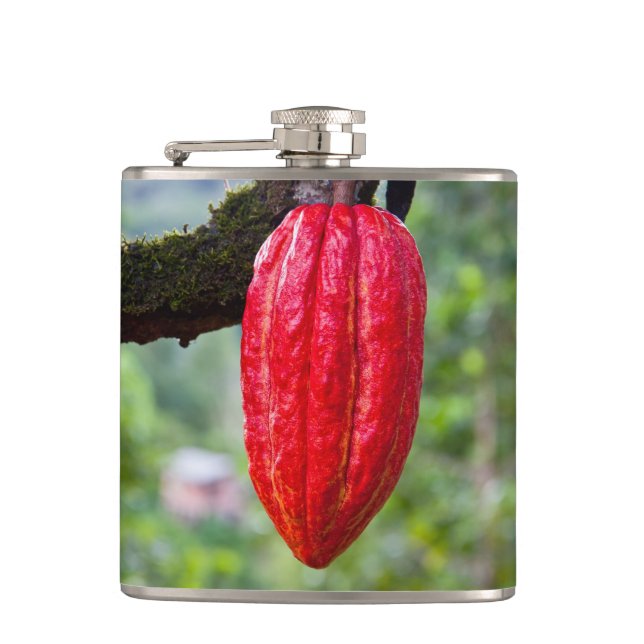 cocoa pod red hip flask (Front)