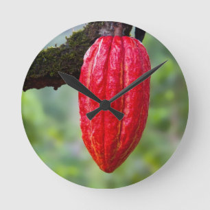 cocoa pod red round clock