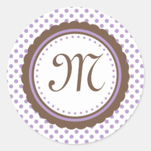 Cocoa & Purple Polka Dots Monogram Initial Sticker
