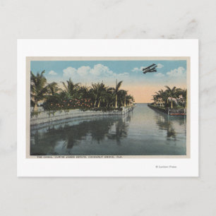 Cocoanut Grove, FL - Curtis James Estate Canal Postcard