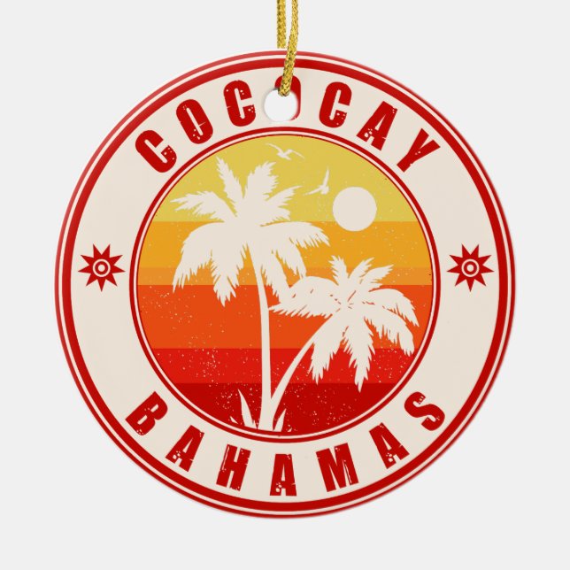 CocoCay Bahamas Islands Retro Palm tree Souvenirs Ceramic Ornament (Front)