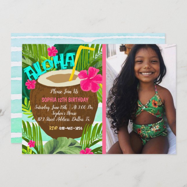 Coconut Aloha Tropical Birthday Invitation (Front/Back)