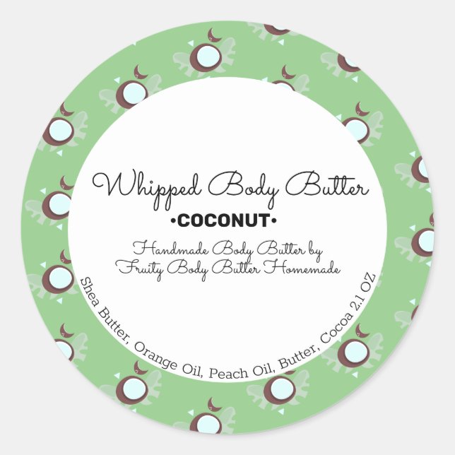 Coconut Body Butter Bath Branding Packaging Classic Round Sticker (Front)