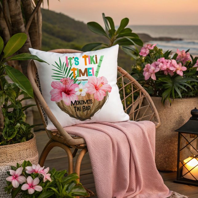 Coconut Cocktail Tropical Tiki Bar  Outdoor Pillow (Creator Uploaded)