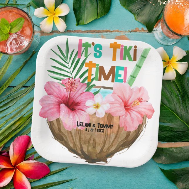 Coconut Cocktail Tropical Tiki Party  Paper Plate (Creator Uploaded)