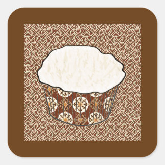Coconut Cupcake, Japanese Swirl Background Square Sticker