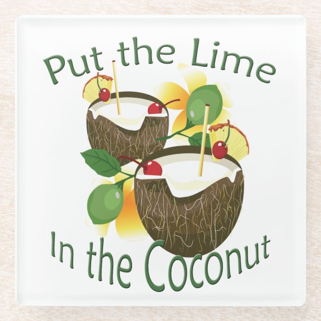 Coconut Drink Tiki Bar Glass Coaster (Front)