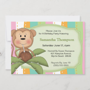 Coconut Monkey Birthday Invitations