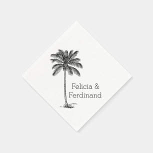 Coconut Palm Tree Line Drawing Napkin