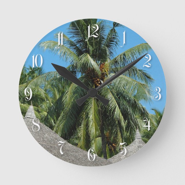 Coconut palm-tree round clock (Front)