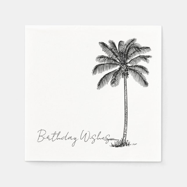 Coconut Palm Tree Tropical Beach Minimal Birthday Napkin (Front)