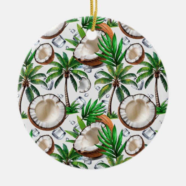 Coconut Palm Tree Tropical Pattern Design  Ceramic Ornament (Front)