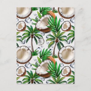 Coconut Palm Tree Tropical Pattern Design Postcard