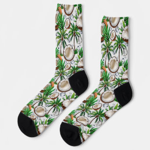 Coconut Palm Tree Tropical Pattern Design Socks