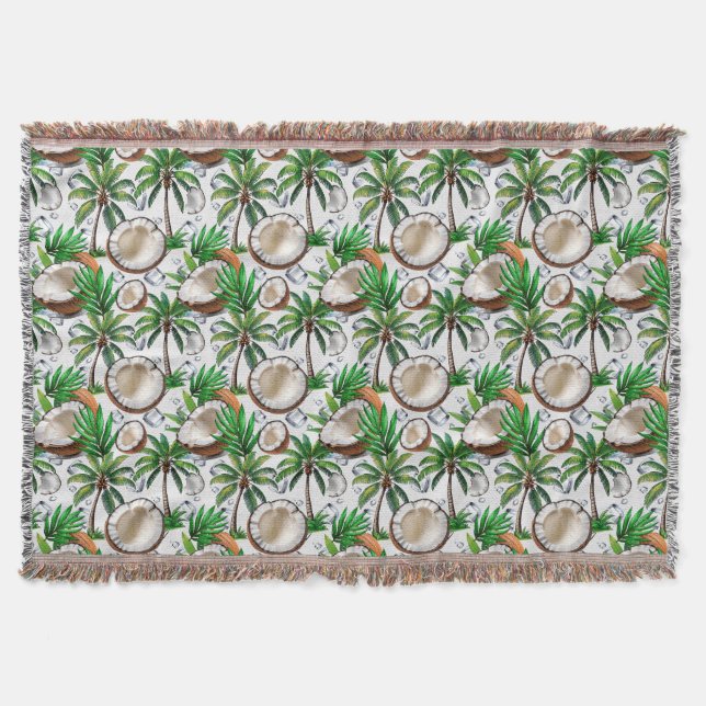 Coconut Palm Tree Tropical Pattern Design  Throw Blanket (Front)