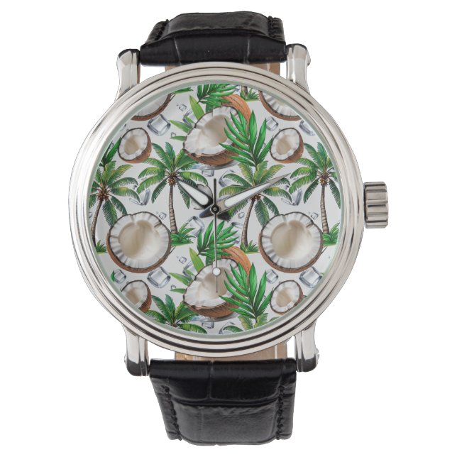 Coconut Palm Tree Tropical Pattern Design  Watch (Front)