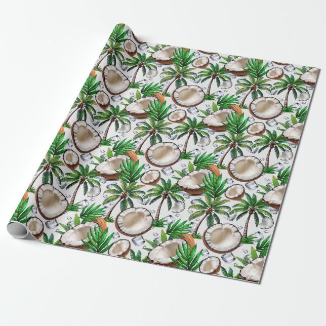 Coconut Palm Tree Tropical Pattern Design  Wrapping Paper (Unrolled)